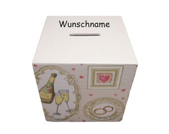 Money box cube wedding personalized 10 x 10 x 10 cm