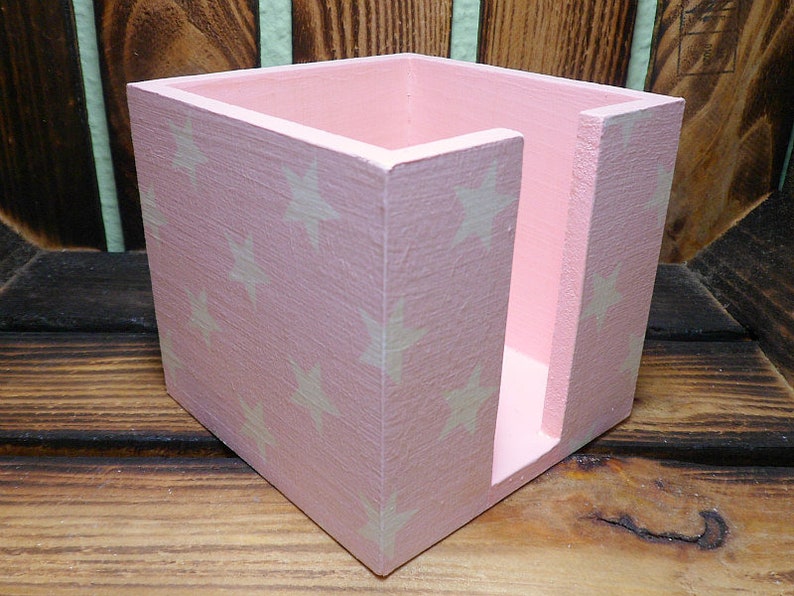 Zettelbox Sterne rosa aus Holz Bild 2