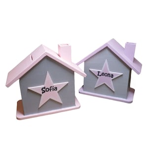 Money box house with star various colors personalized 15 x 8 x 14.5 cm