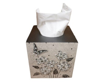 Taschentuchbox, Kosmetiktuchbox aus Holz Blumen schwarz