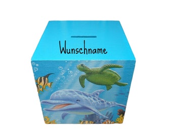 Hucha delfín tortuga marina personalizada para niños 12 x 12 x 12 cm