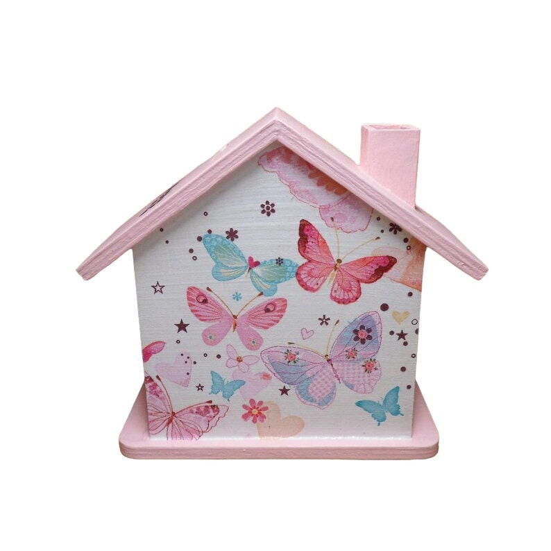 Tirelire maison personnalisée avec papillons 15 x 8 x 14,5 cm image 1