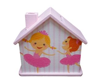 Tirelire maison avec ballerine pour fille 10x10x5cm