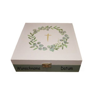Box with cross for baptism, communion, confirmation personalized 18.5x18.5 x 5.5 cm