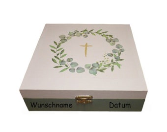 Boîte avec croix pour baptême, communion, confirmation personnalisée 18,5x18,5 x 5,5 cm