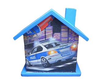 Money box house personalized with police 15 x 8 x 14.5 cm