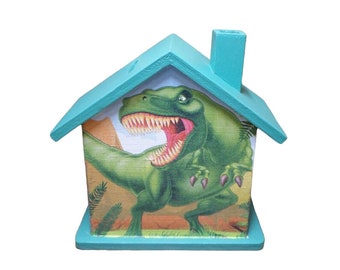 Money box house dinosaurs personalized 15 x 8 x 14.5 cm