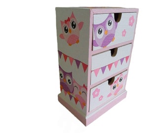 Mini commode hibou en bois pour rangement