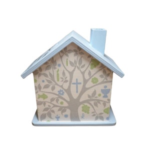 Money Box House Baptism Communion Confirmation Personalized Tree 15 x 8 x 14.5 cm