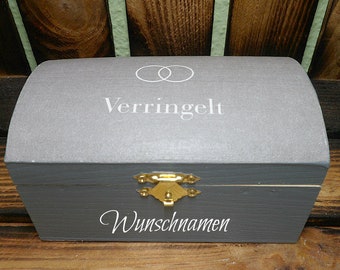 Kleine Truhe mit Spruch für die Hochzeit personalisiert mit Etsy