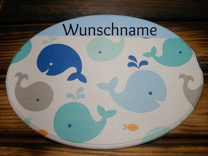 Türschild oval Wal blau Bild 2