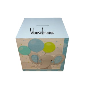 Money box elephant blue personalized for children 12 x 12 x 12 cm