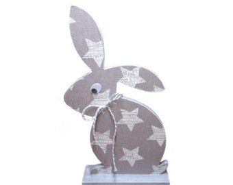 Lapin en bois gris avec étoiles pour Pâques