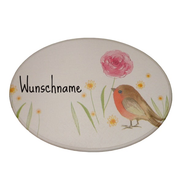 Türschild oval mit Vogel Rotkehlchen mit Namen