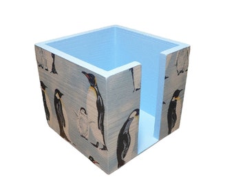 Zettelbox aus Holz Frosch Pinguine