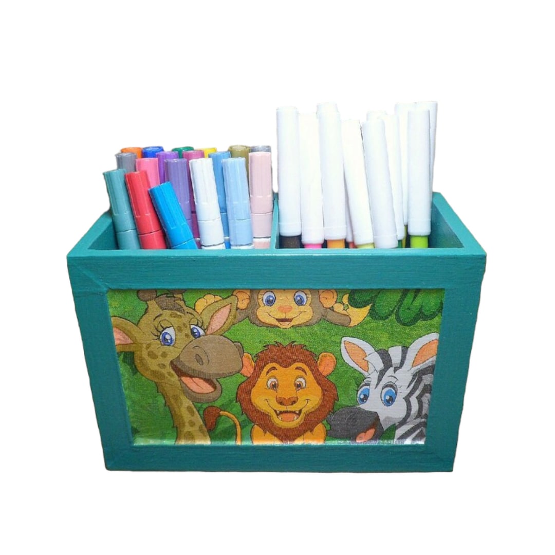 Wooden Pencil Box With Animals Giraffe Monkey Elephant Zebra Lion ...