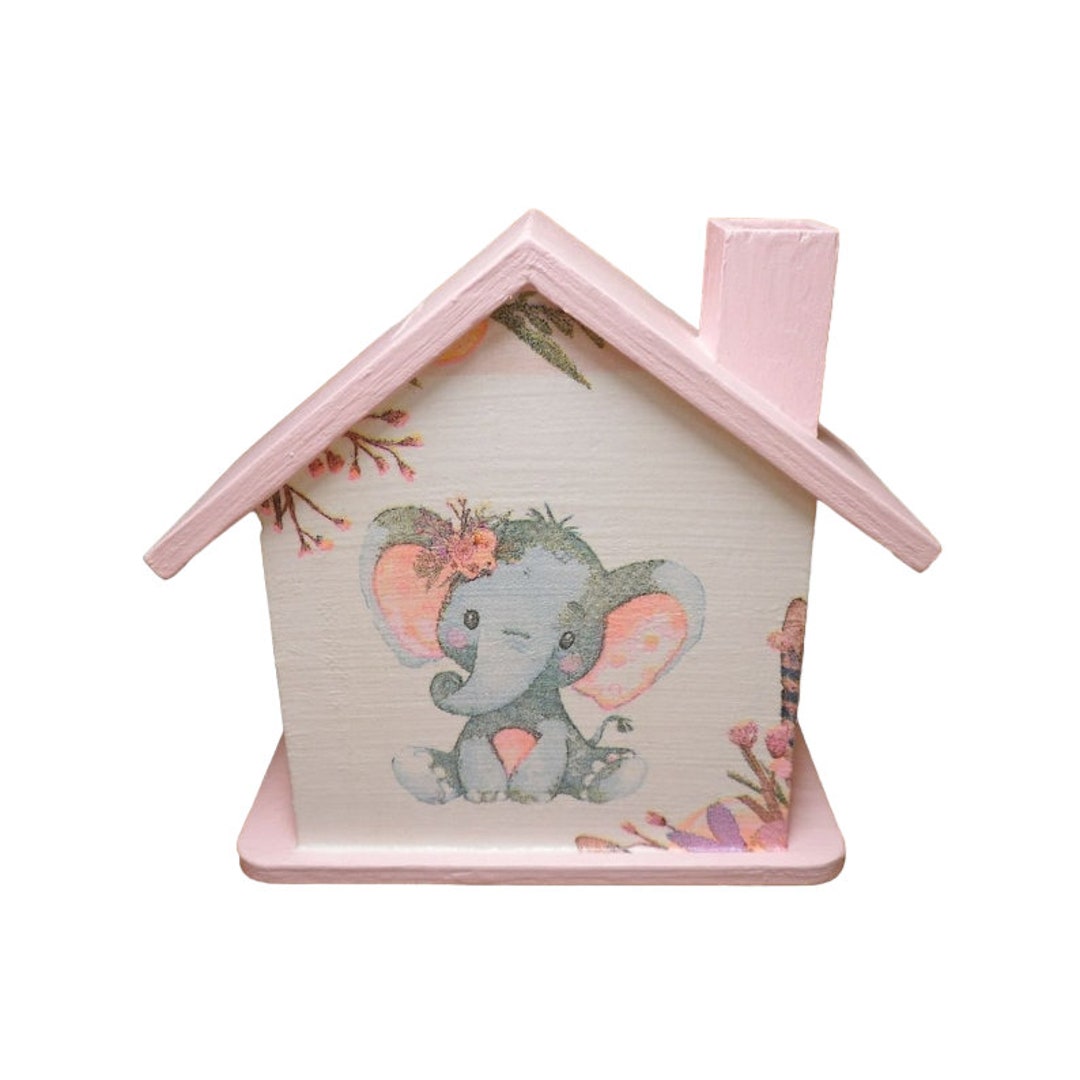 Spardose Haus mit Elefant rosa personalisiert 15 x 8 x 14,5 cm Etsy.de