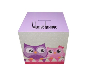 Money box owls personalized for children 12 x 12 x 12 cm