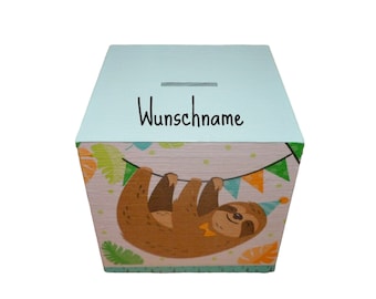 Spardose Faultier personalisiert für Kinder 12 x 12 x 12cm