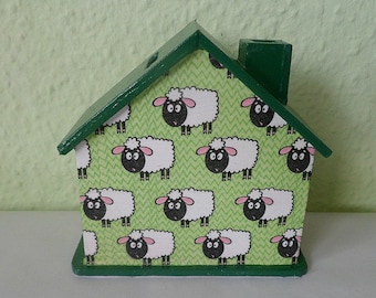 Money box house sheep 10x10x5cm personalized