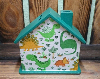 Spardose Haus Dinos mit Namen 10x10x5cm