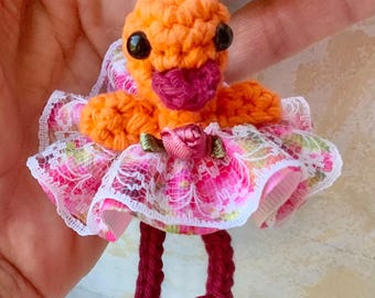 Baby Duck in an Elegant Dress Keychain Purse  / Bag / Backpack Charm