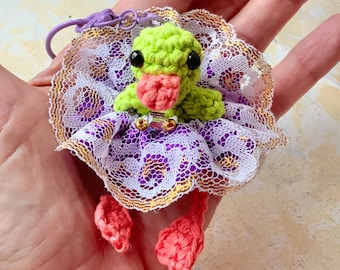 Baby Duck in an Elegant Dress Keychain Purse  / Bag / Backpack Charm