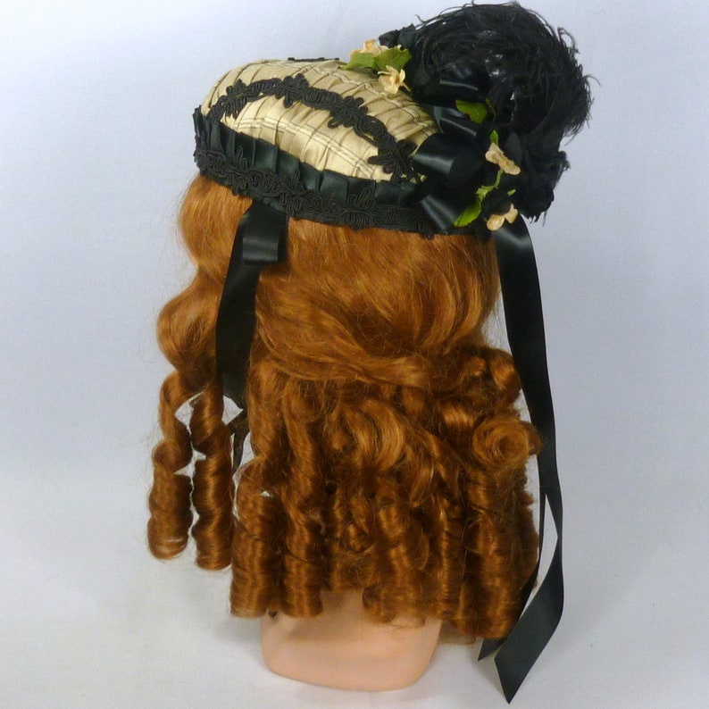 Repoduction 1860s Bonnet Hat In Beige And Black Silk Etsy