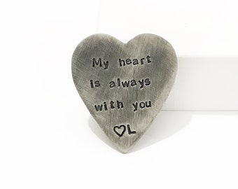 HEART POCKET HUG - Always With You Pocket Heart Token - Pocket Coin - Custom Engraved Heart Pocket Token  - Long Distance Relationship Gifts