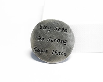 PERSONALIZED POCKET HUG -  Stay Safe Be Strong Pocket Coin - Long Distance Gift - Custom Pocket Token - Graduation Gift - Hand Stamped Coin