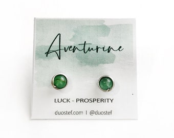 AVENTURINE STUD earrings - 6mm Sterling Silver Aventurine stud earrings - Gemstone Stud Earrings - Small green stud earrings -
