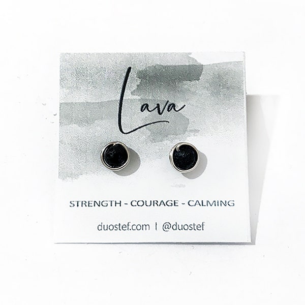 LAVA STONE earrings - 6mm Black lava earrings - Lava rock earrings - Lava stud earrings - Sterling Silver earrings - Diffuser Jewelry -Women