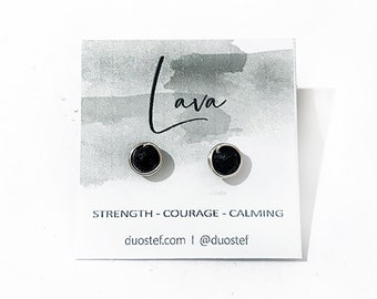 LAVA STONE earrings - 6mm Black lava earrings - Lava rock earrings - Lava stud earrings - Sterling Silver earrings - Diffuser Jewelry -Women