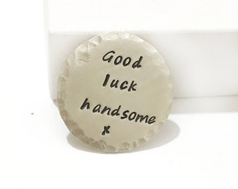 Good Luck Handsome, Custom Golf Ball Marker, Personalized Golf Gift for Him, Anniversary Gift for Golfer, Engraved Golfer Gift for Him, Men