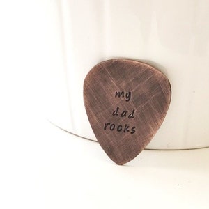 MY DAD ROCKS Fathers Day Gift Copper Guitar Pick Personalized Gift for Dad Gift For father Engraved Pocket Token Gift For men image 1