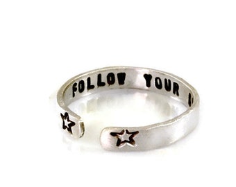Follow Your Dreams. Sterling Silver Ring. Personalized Custom Ring. Inspirational Ring. Star Ring. Stacking Ring. Graduation Gift For Her