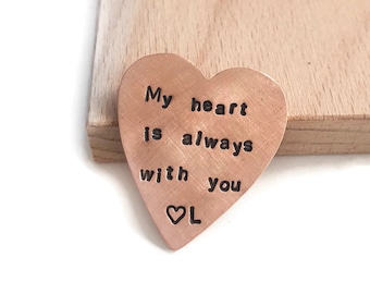 My Heart Is Always With You, Copper Heart Token, Engraved Wallet Insert, Personalized Pocket Heart, Couples Gift, Anniversary Gifts For Men