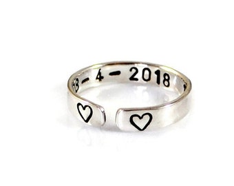 THUMB RING for women sterling silver - Custom stamped ring - Custom made silver ring personalized - Inside engraved ring for her - Birthday