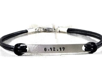 Personalized Band Bracelet, Leather Bracelet, Anniversary Gifts, Gift For Men, Couples Jewelry, Gift for Boyfriend, Promise Bracelet,for Him