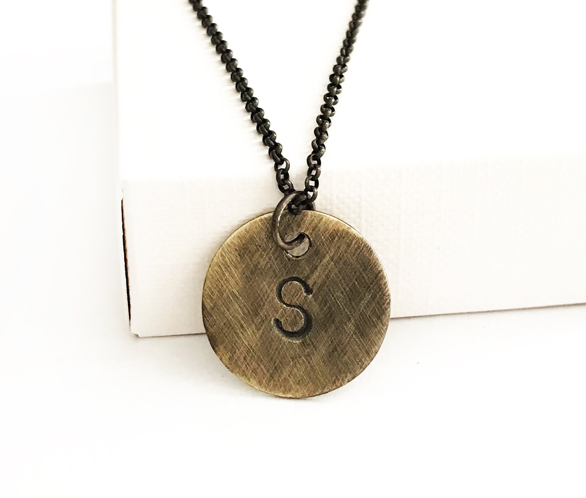 Mens Initial Necklace Mens Brass Sterling Silver Chain Etsy