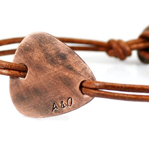 Personalized Mens Bracelet. Guitar Pick Bracelet. Custom Bracelet. Leather Bracelet. Engraved Bracelet.Copper Bracelet.Birthday Gift For Him image 2