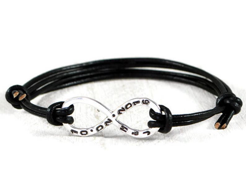 Initials Date Bracelet Engraved Bracelet Leather Bracelet Custom Bracelet Personalized Mens Bracelet Sterling Silver Infinity Bracelet