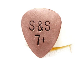 7th Anniversary Gift, Personalized Gift for Men, Copper Guitar Pick, Custom Hand Stamped Guitar Pick, Boyfriend Husband Gift, Gift For Him