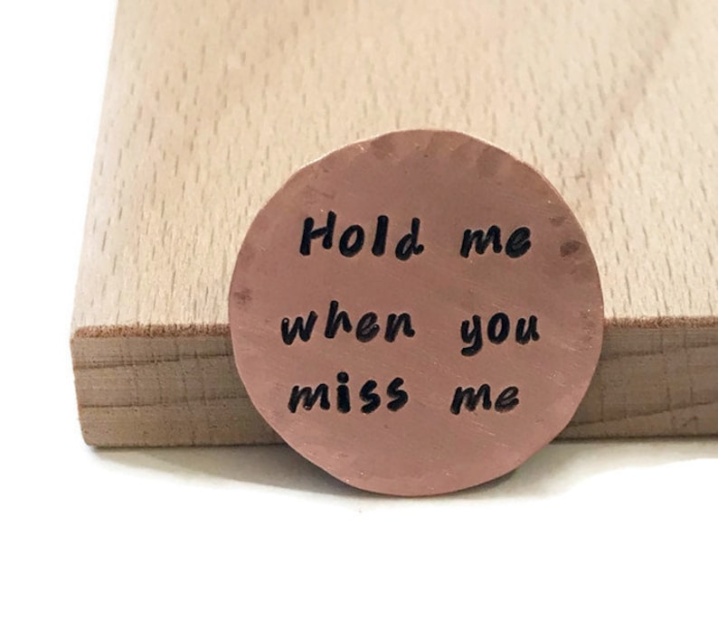 Mens Personalized Copper Pocket Token, Long Distance Relationship, Hand Stamped Gift For Him, Engraved Pocket Coin, Custom Golf Ball Marker image 1