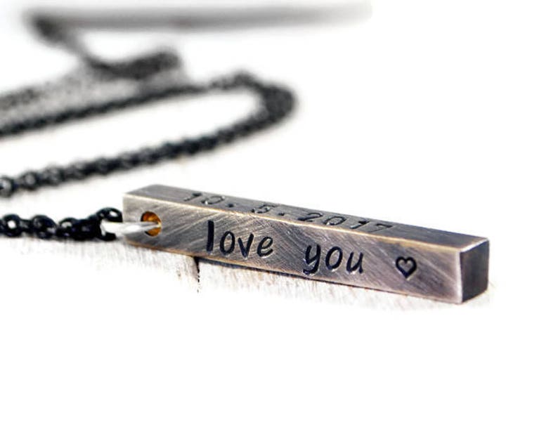 Personalized Mens Necklace Vertical Bar Necklace Brass Bar Etsy