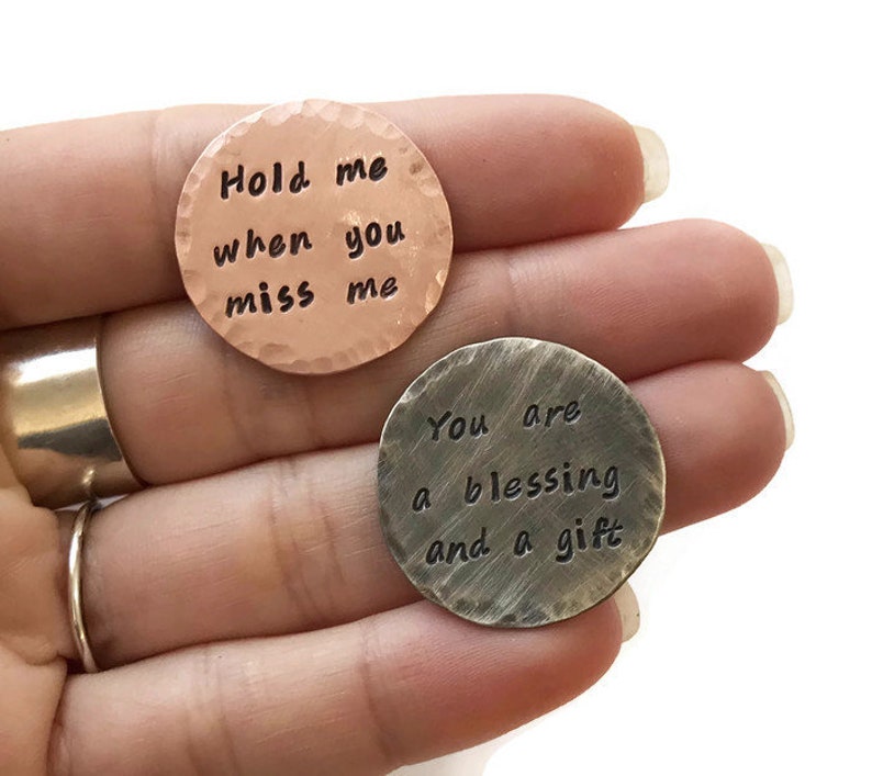 Mens Personalized Copper Pocket Token, Long Distance Relationship, Hand Stamped Gift For Him, Engraved Pocket Coin, Custom Golf Ball Marker image 3