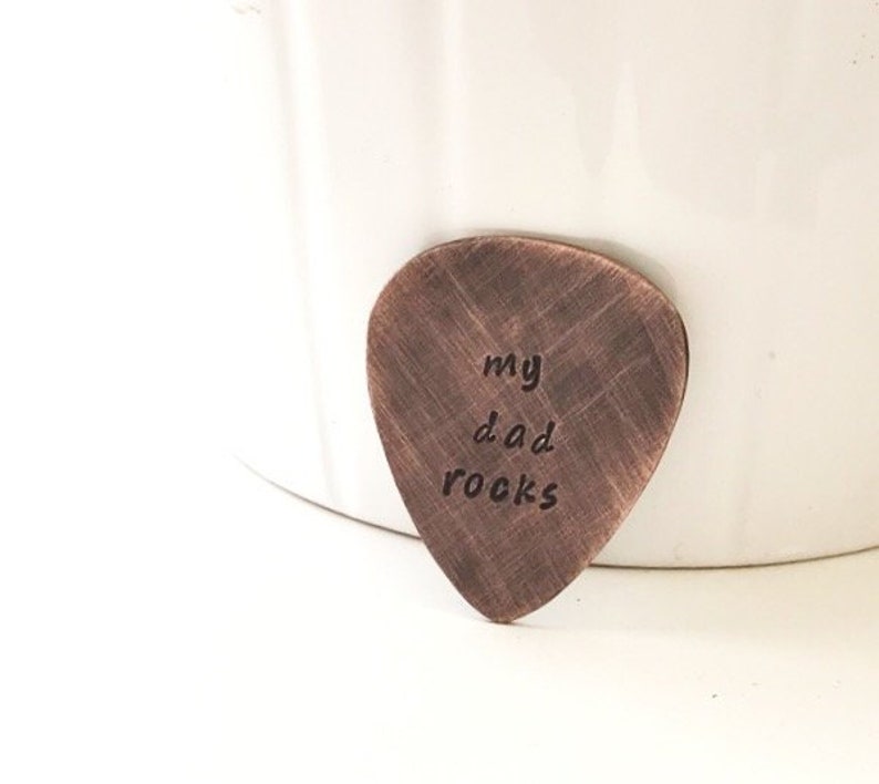 MY DAD ROCKS Fathers Day Gift Copper Guitar Pick Personalized Gift for Dad Gift For father Engraved Pocket Token Gift For men image 1