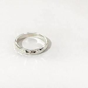 Sterling Silver S925 Half Round Hammered Ring - Classic 3mm Unisex Stacking Band - Minimalist Ring for Him & Her