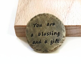 You are A Blessing, Mens Personalized Gift, Custom Pocket Coin, Long Distance Relationship, Engraved Token, Gifts for Men for Women,