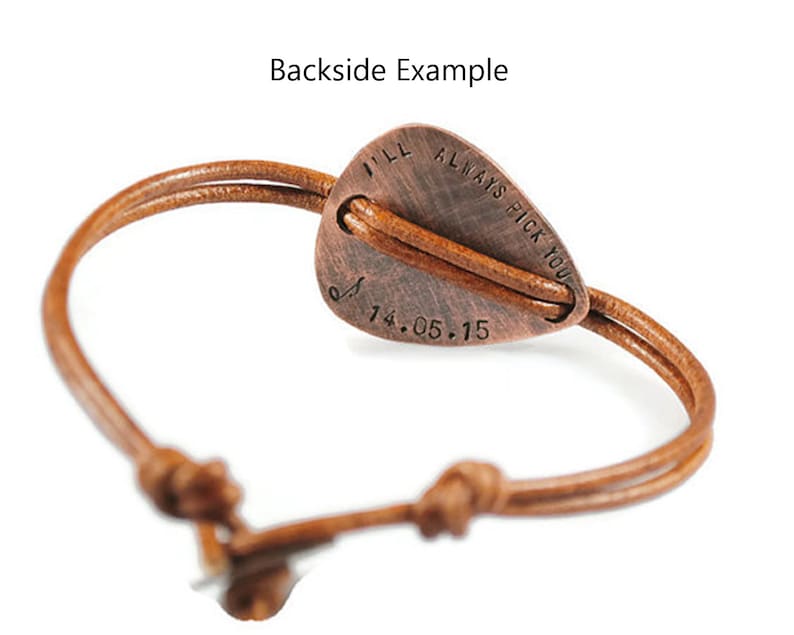 Personalized Mens Bracelet. Guitar Pick Bracelet. Custom Bracelet. Leather Bracelet. Engraved Bracelet.Copper Bracelet.Birthday Gift For Him image 3